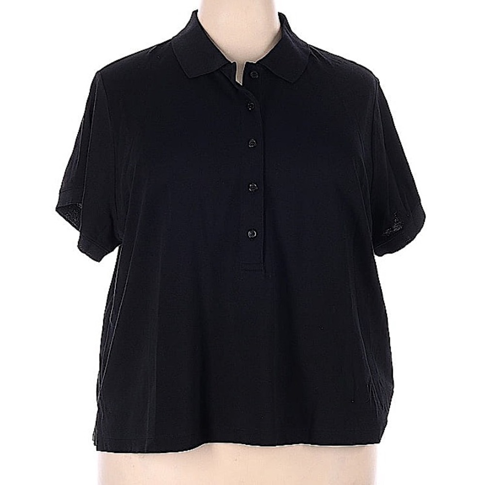 Athleta Black Short Sleeve Button Up Workout Tennis Polo Shirt Top- Plus Size 2X